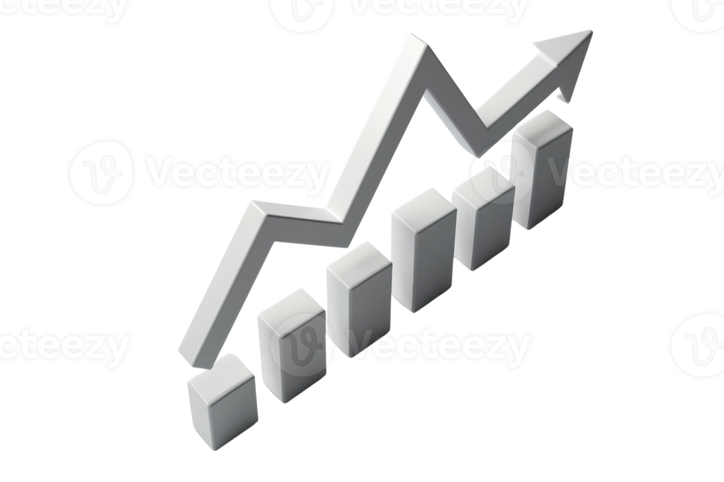 3D bar graph with an upward trend arrow signifying financial growth, business advancement, and success in commercial ventures. png