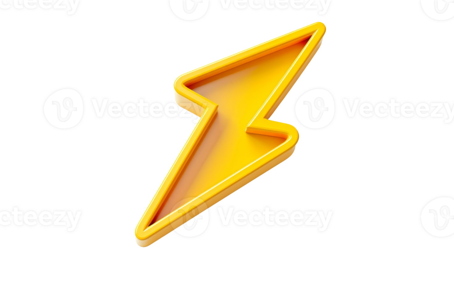A 3D yellow lightning bolt icon on a transparent background, perfect for energy, power, and speed conceptual designs. png