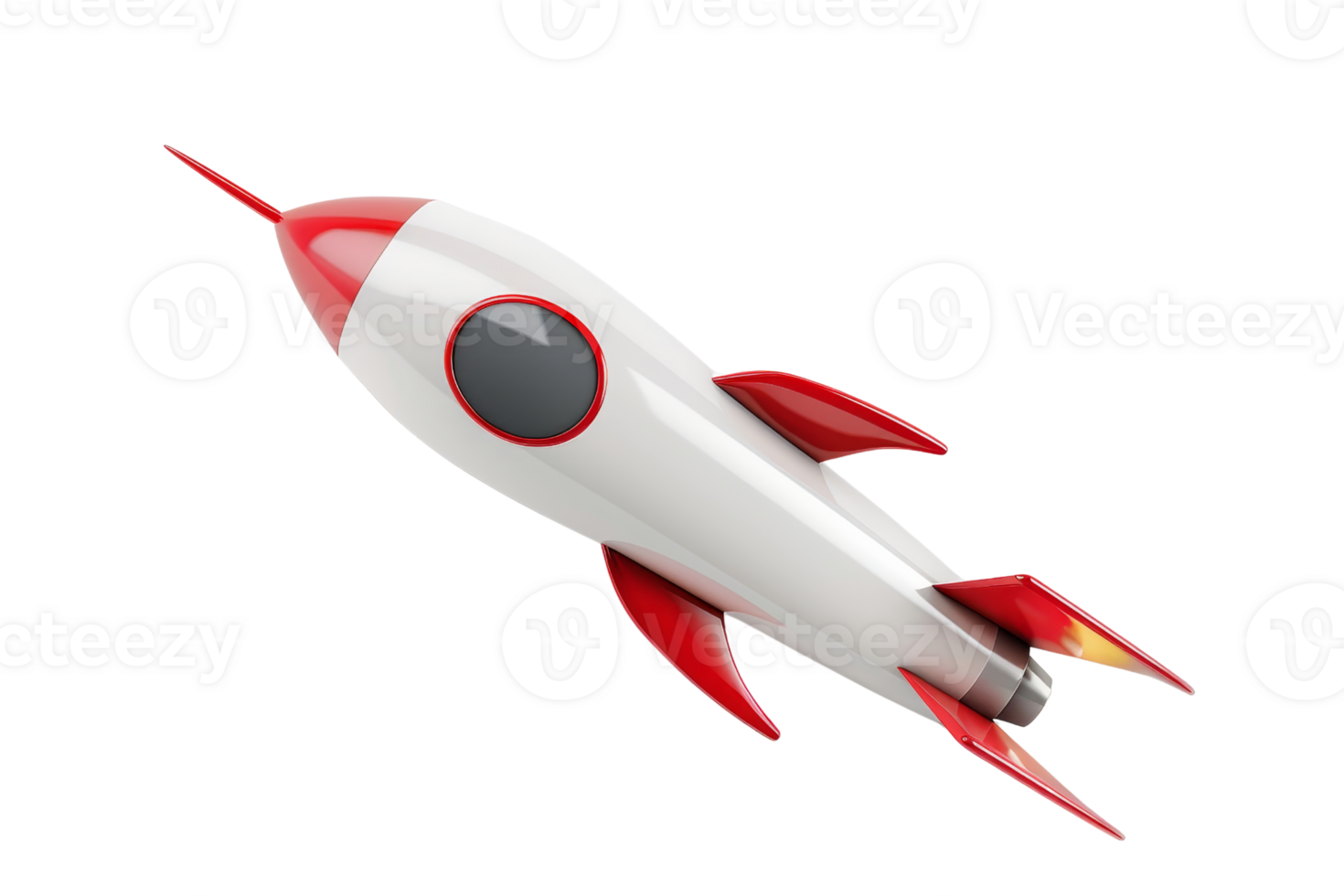 Cartoon red and white rocket ship on transparent background. symbolizing space exploration, technology, and innovation. png