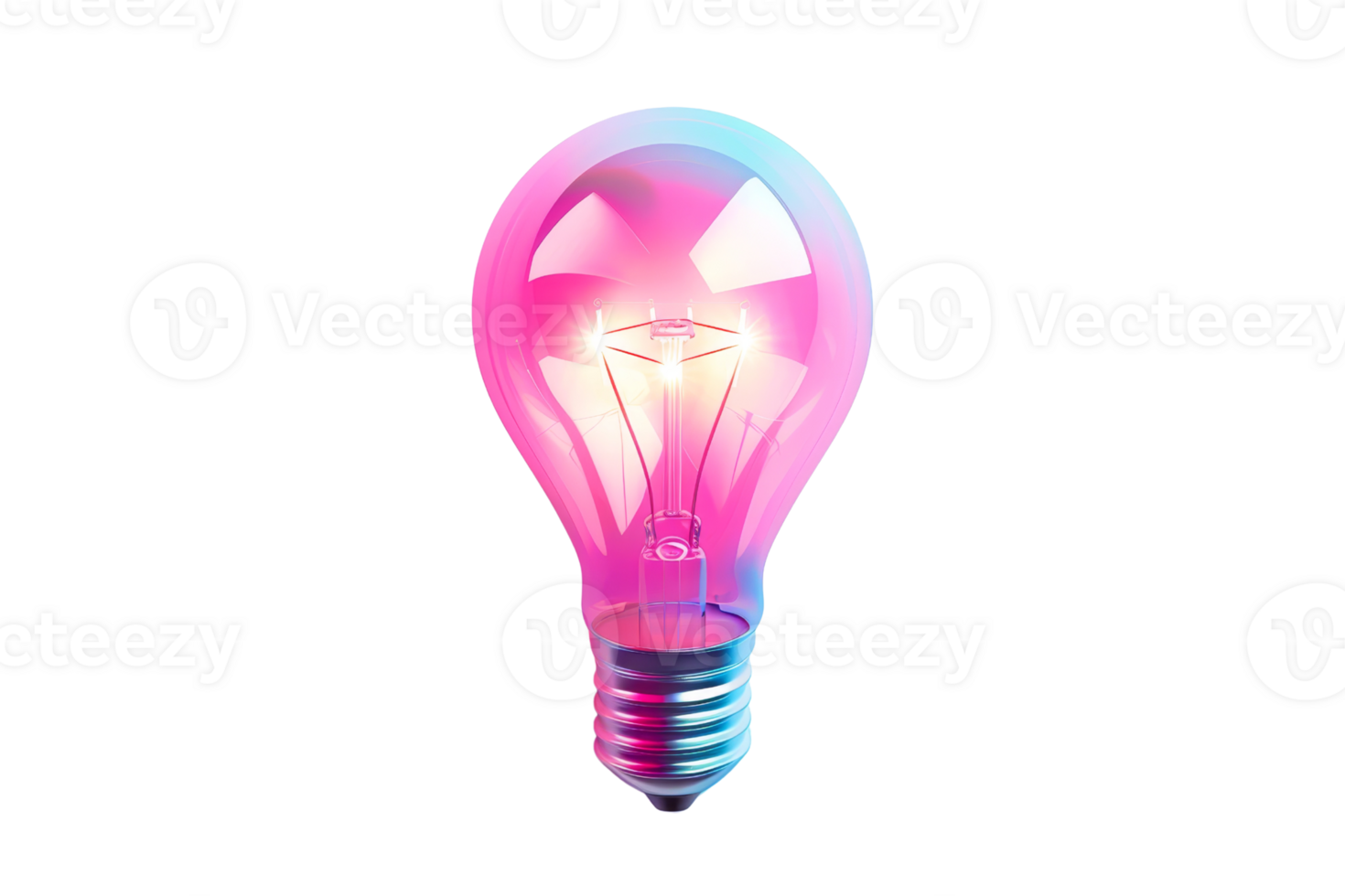 Glowing light bulb with vibrant colors, symbolizing creativity, innovation, and inspiration. Isolated on a transparent background. png