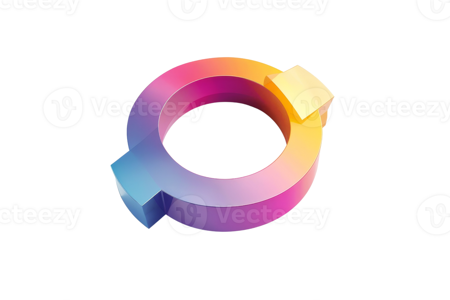 Colorful 3D holographic ring icon with gradient hues of purple, pink, and orange. Modern and abstract digital art representation. png