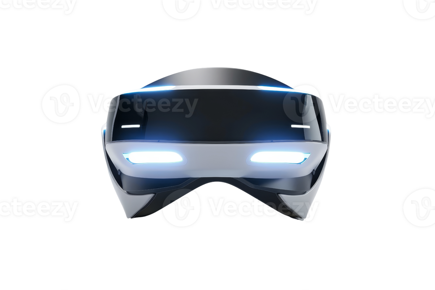 Futuristic virtual reality headset with glowing lights, isolated on a transparent background. ideal for technology and gaming concepts. png