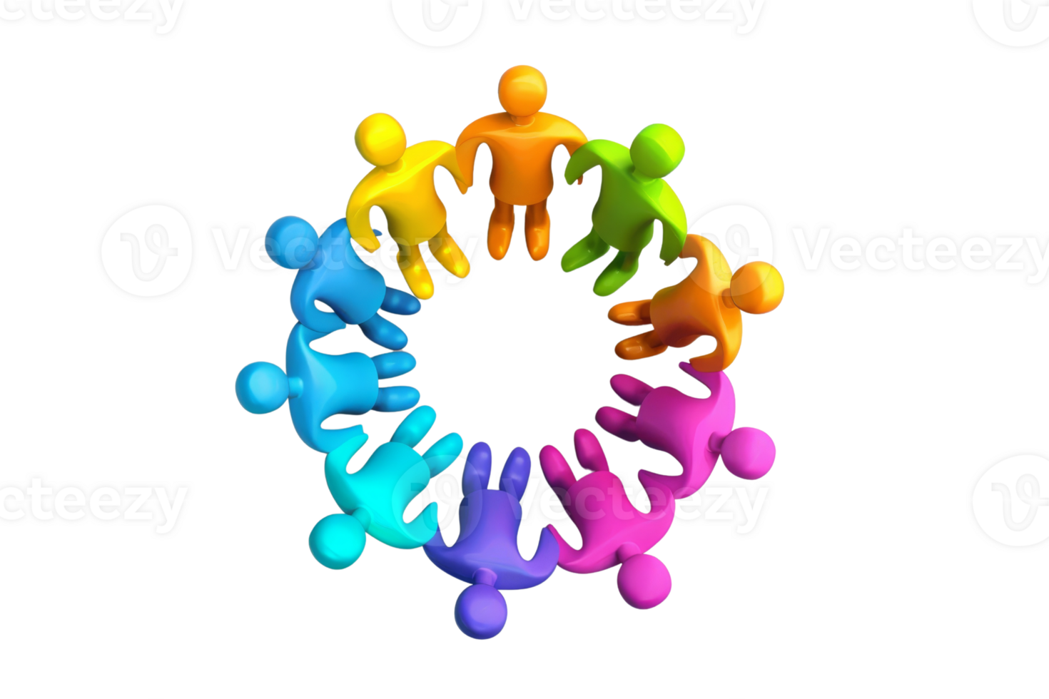 Colorful abstract illustration of interconnected human figures forming a circle, symbolizing unity, teamwork, and community. png