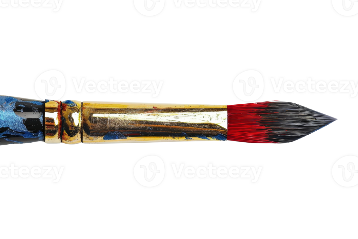 Close-up of a paintbrush tip with red and black paint on a transparent background. Ideal for art and creativity-related themes. png
