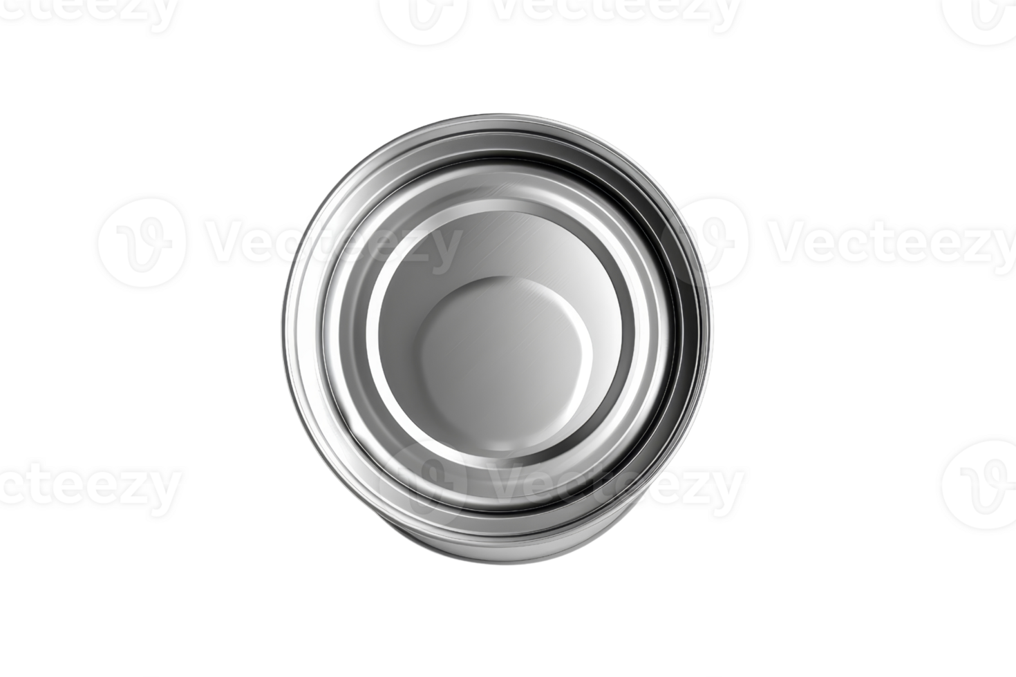 Top view of an empty metal can with a circular design, isolated on a transparent background. Perfect for packaging, recycling, or industry-related themes. png