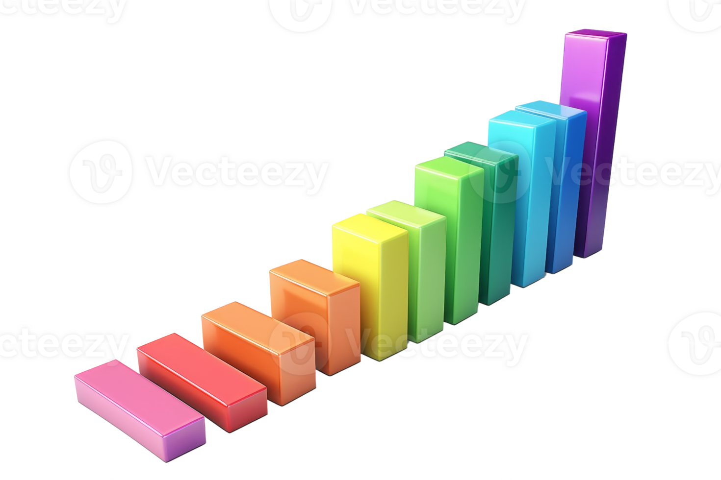 Colorful 3D bar chart illustrating growing data trends and analytics. Perfect for business, finance, and data presentations. png