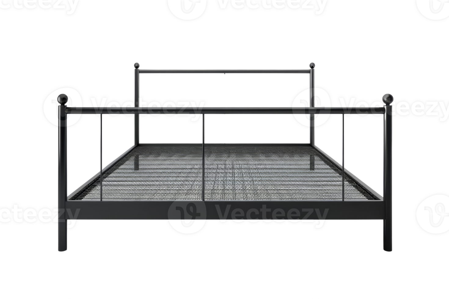 Minimalist black metal bed frame with sturdy construction and modern design, perfect for any bedroom decor and offers durable support. png