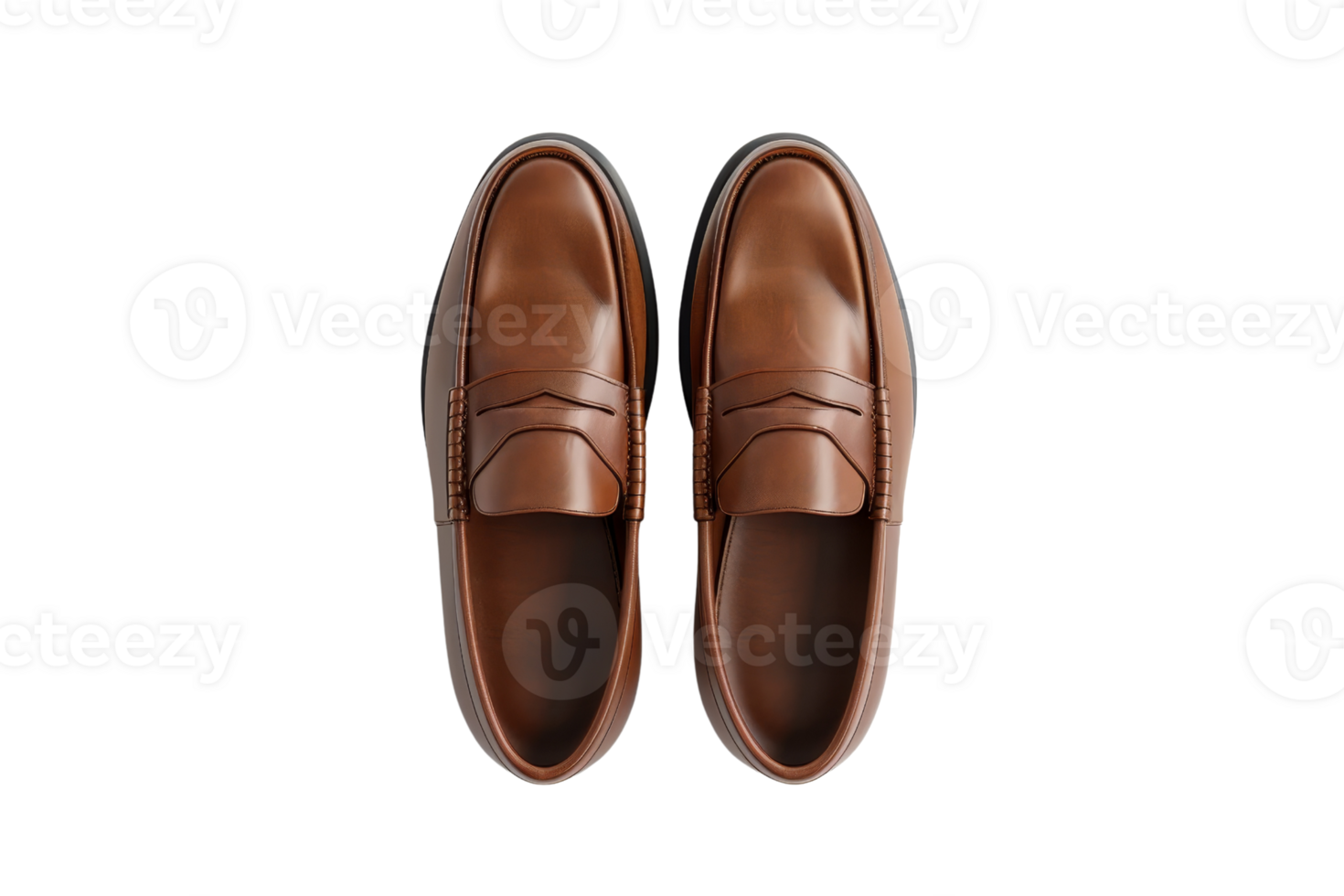 Top view of elegant brown leather loafers on transparent background. Perfect for fashion, style, and footwear concepts in stock photos. png
