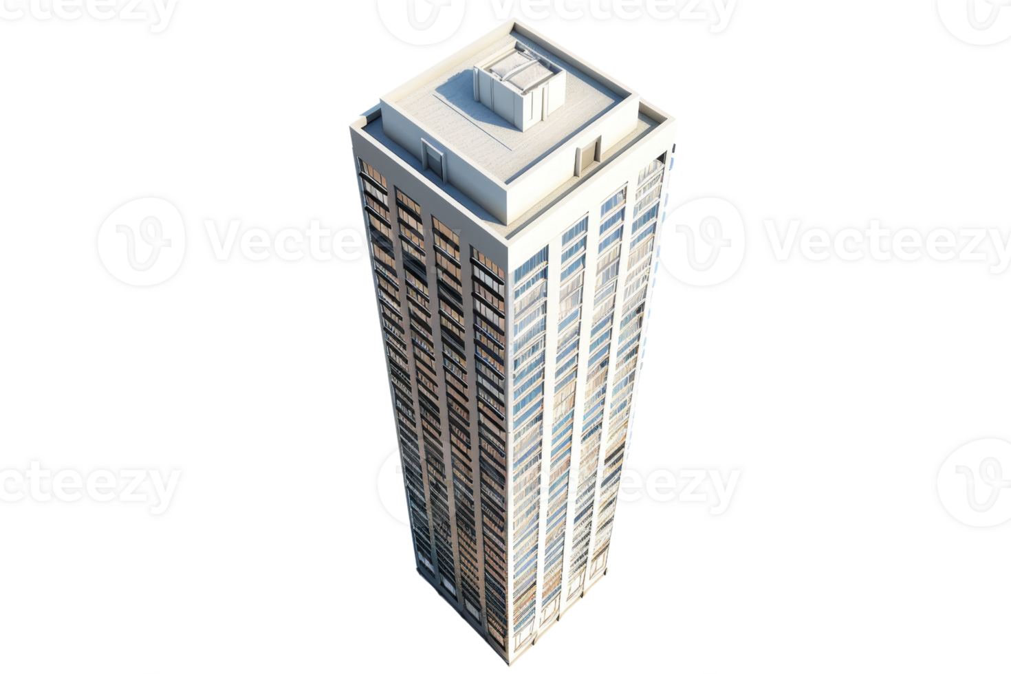 Tall modern skyscraper with glass windows in a city skyline. High-rise building architecture in urban environment, view from above. png