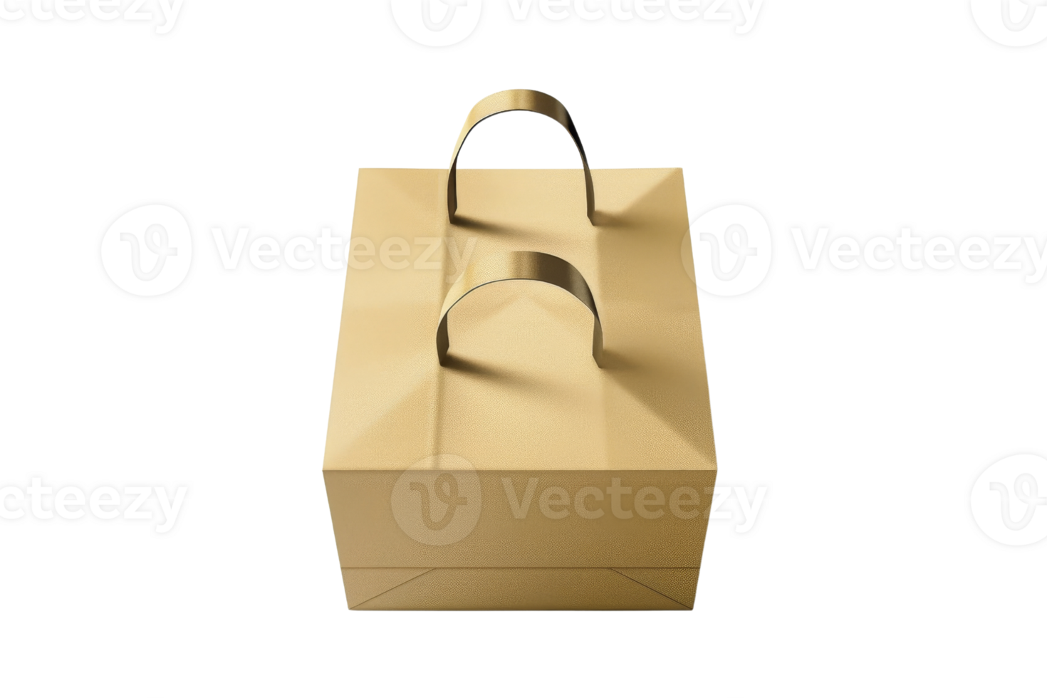 Top view of a golden shopping bag with hand handles on a transparent background. Perfect for retail and merchandise concepts. png