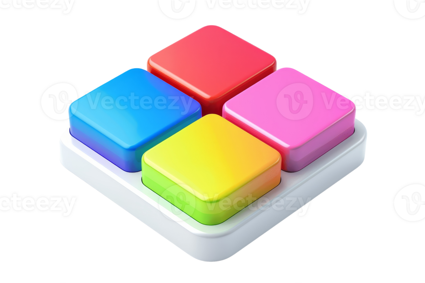 Colorful application icon with four vibrant square buttons on a white base, representing technology, interface, and modern design. png