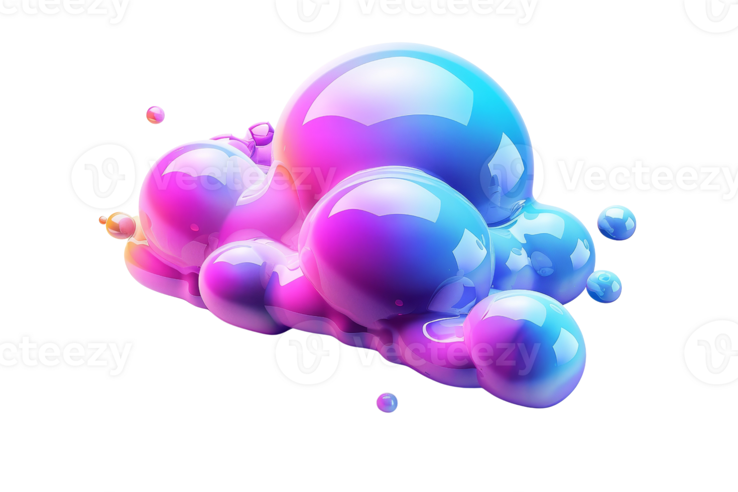 Colorful 3D abstract art with shiny bubbles, blending blue and pink hues, capturing a modern and vibrant digital art style. png