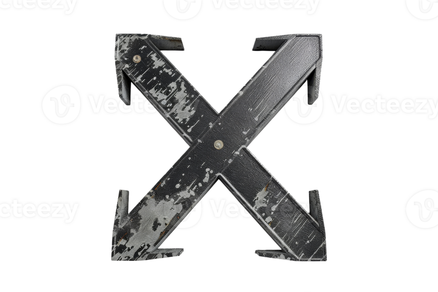 Rustic industrial metal letter X with distressed texture, perfect for vintage-themed design projects and typography. png