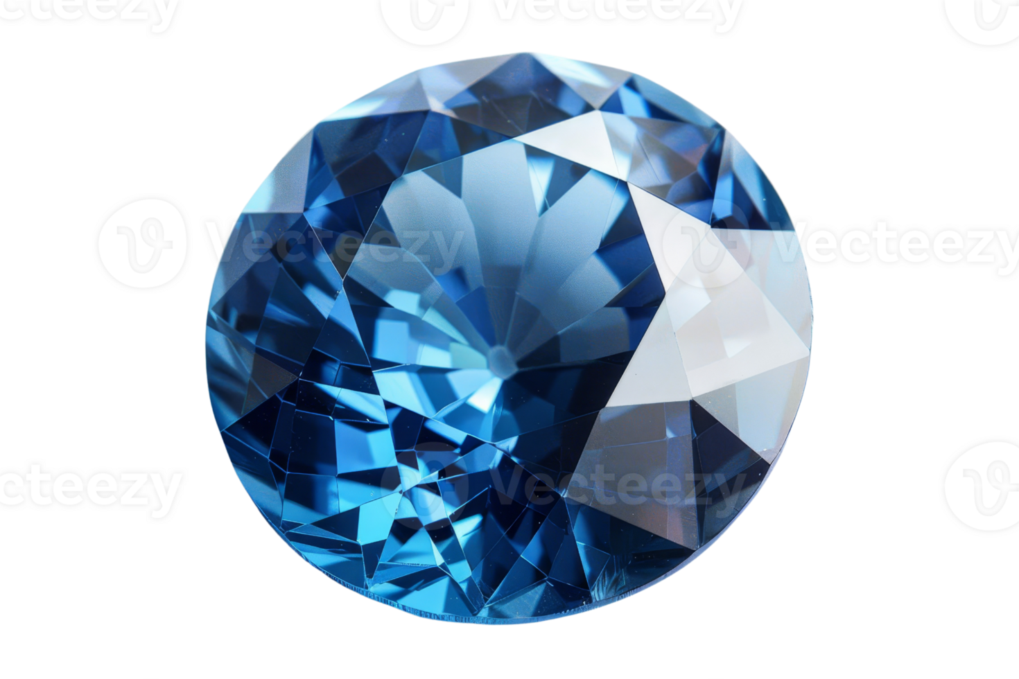 Stunning close-up of a brilliantly cut blue gemstone with intricate facets, showcasing its sparkle and elegance against a transparent background. png