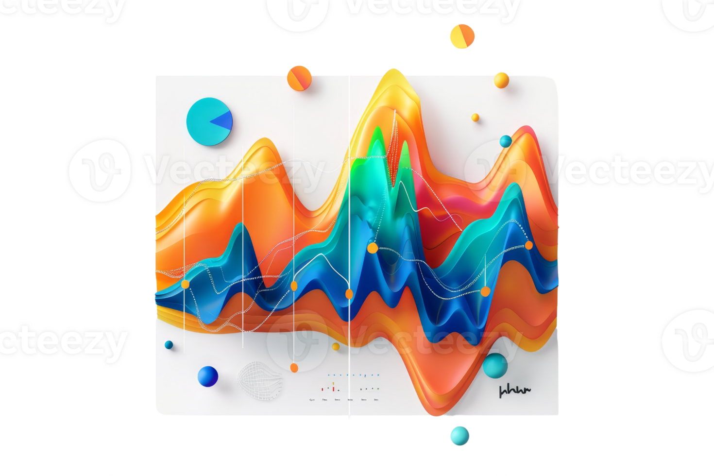 Abstract colorful data visualization with wave patterns, graphs, and charts. Ideal for business, technology, and analysis concepts. png