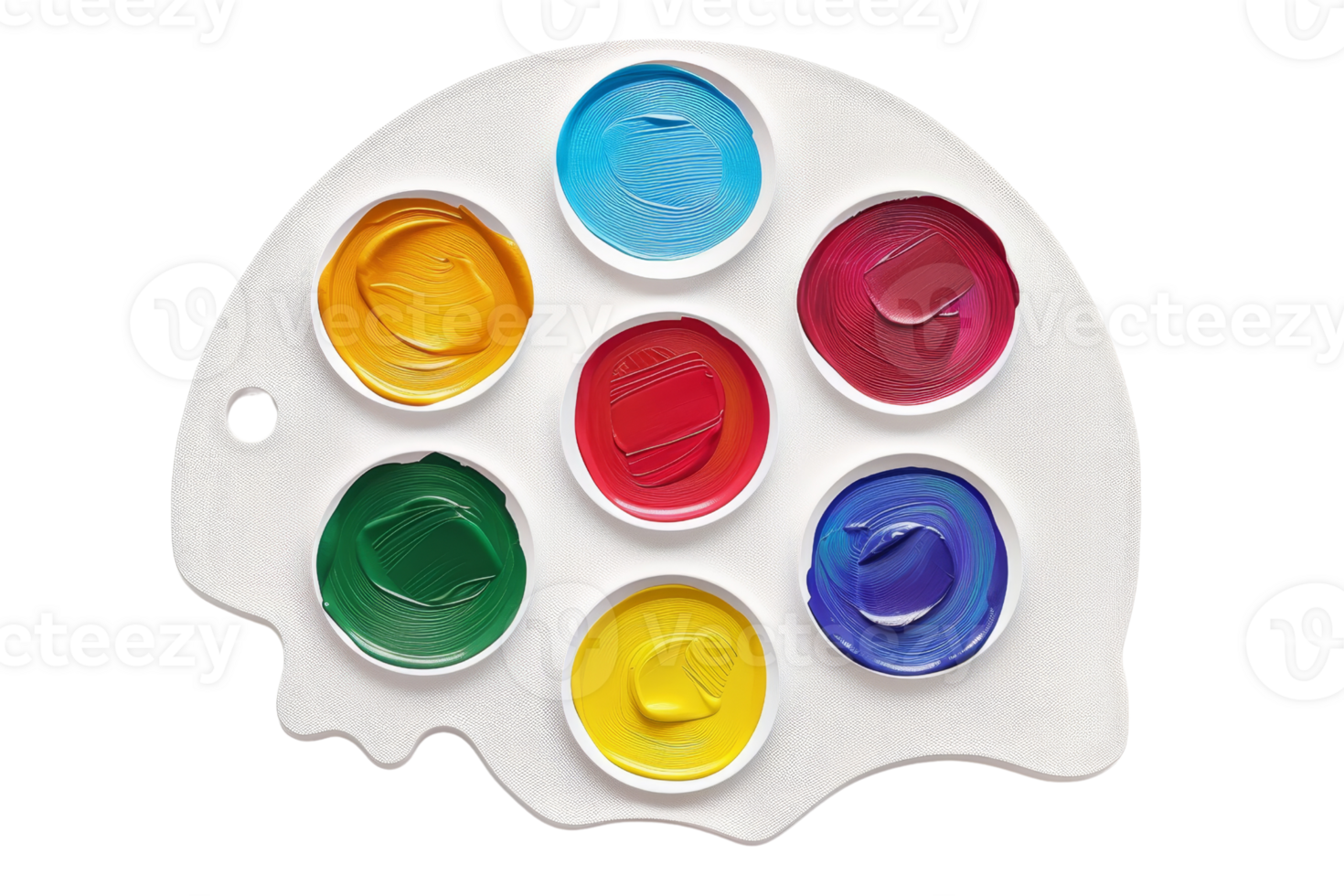 A colorful palette filled with various vibrant shades of paint, perfect for artistic and creative projects. High-resolution stock photo. png