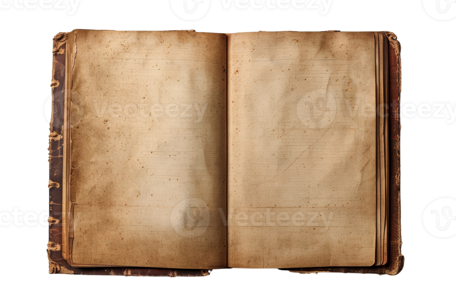 A vintage, open book with weathered, blank pages, depicting a sense of history, antiquity, and the passage of time. png