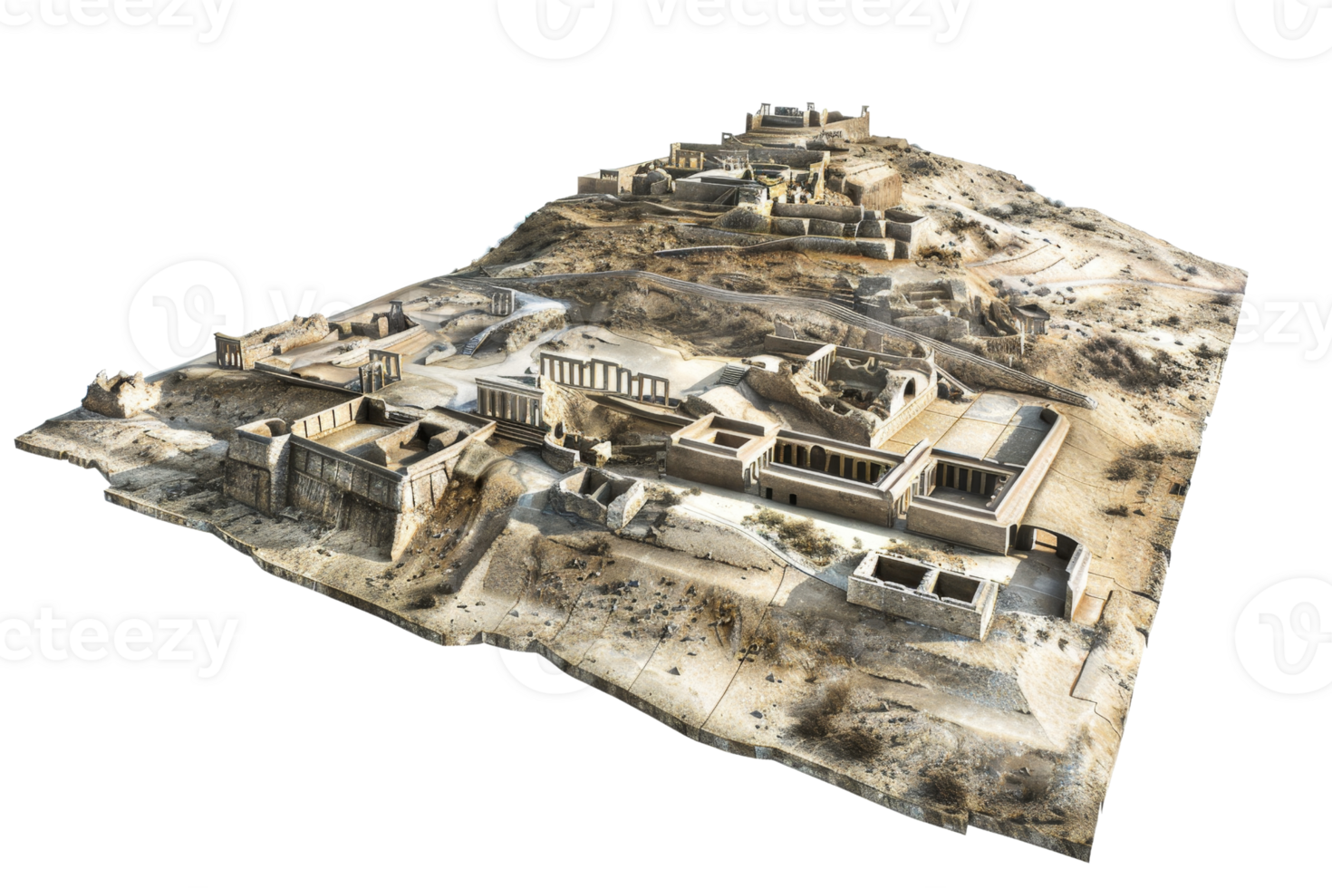 Aerial view of the ancient ruins of Knossos Palace on Crete, showcasing historical architecture and archaeological significance. png