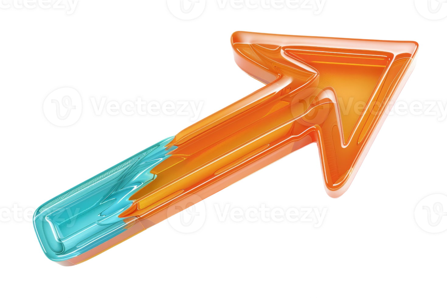 Colorful 3D arrow icon in orange and blue hues, symbolizing direction, progress, and navigation. Suitable for web design and presentations. png