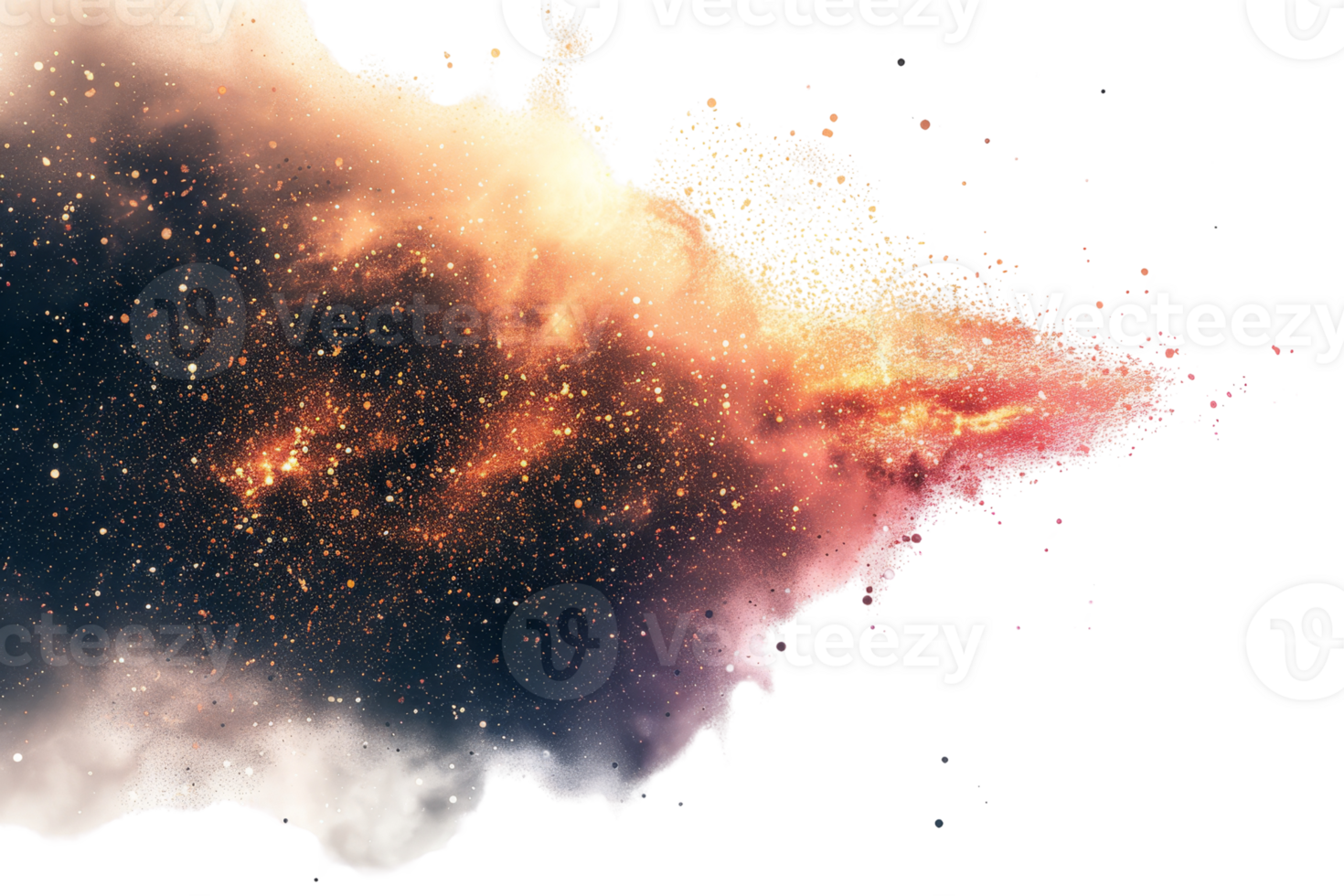 Abstract space art depicting a colorful nebula with vibrant orange and pink hues, dotted with stars, creating a sense of cosmic wonder. png