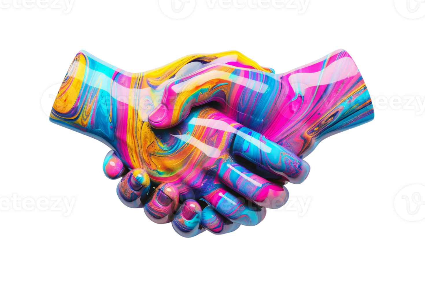 Colorful abstract handshake representing support, partnership, and creativity. Perfect for business, collaboration, or artistic projects. png