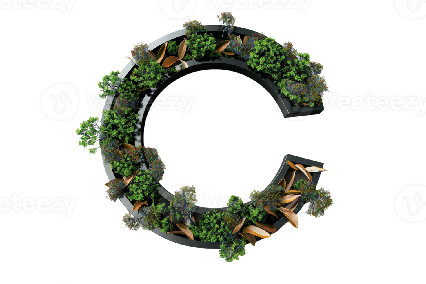 Creative letter C design made of greenery and plants, perfect for eco-friendly themes, signage, or artistic designs. png