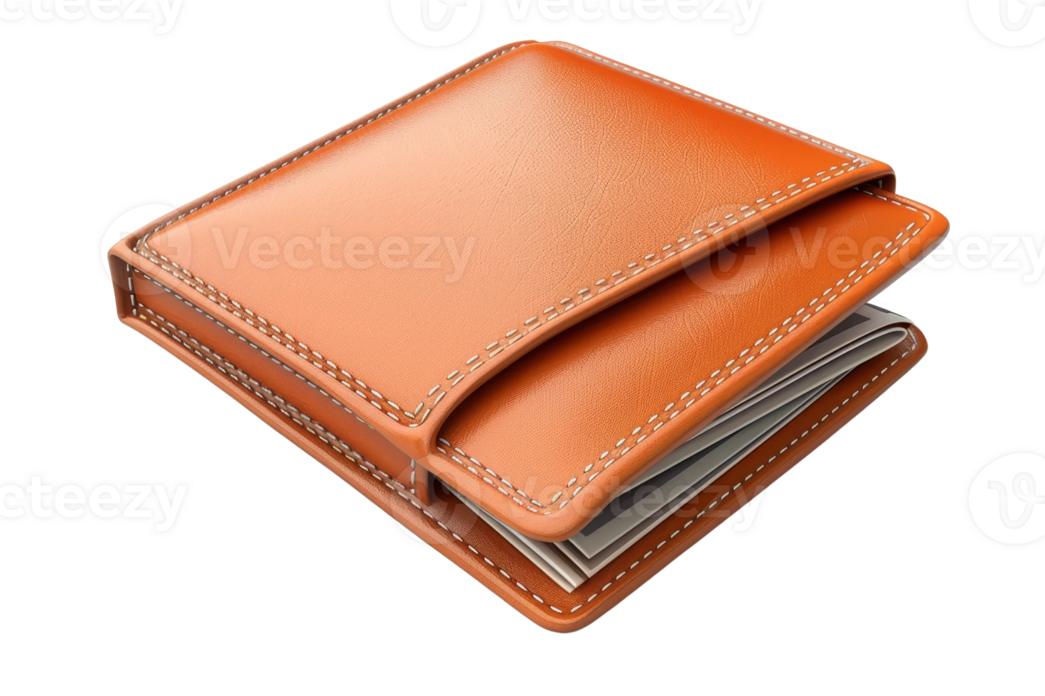 Elegant brown leather wallet with stitching detail, perfect for everyday use and stylish accessory for organizing cash and cards. png