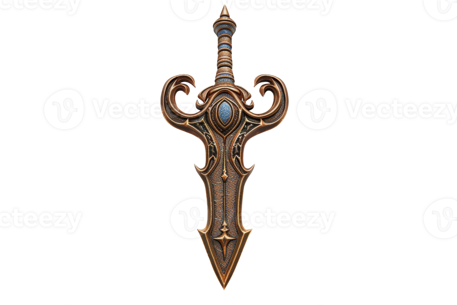 Ornate fantasy dagger with intricate design and gem. Perfect for games, movies, or creative projects requiring a medieval weapon aesthetic. png
