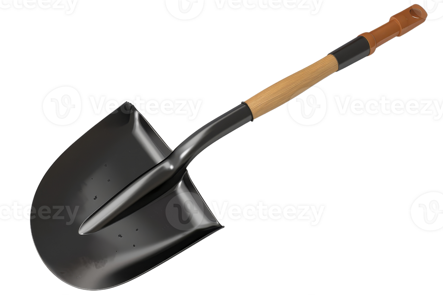 High-quality shovel with a sturdy wooden handle and durable metal blade, perfect for digging, gardening, or construction tasks. png