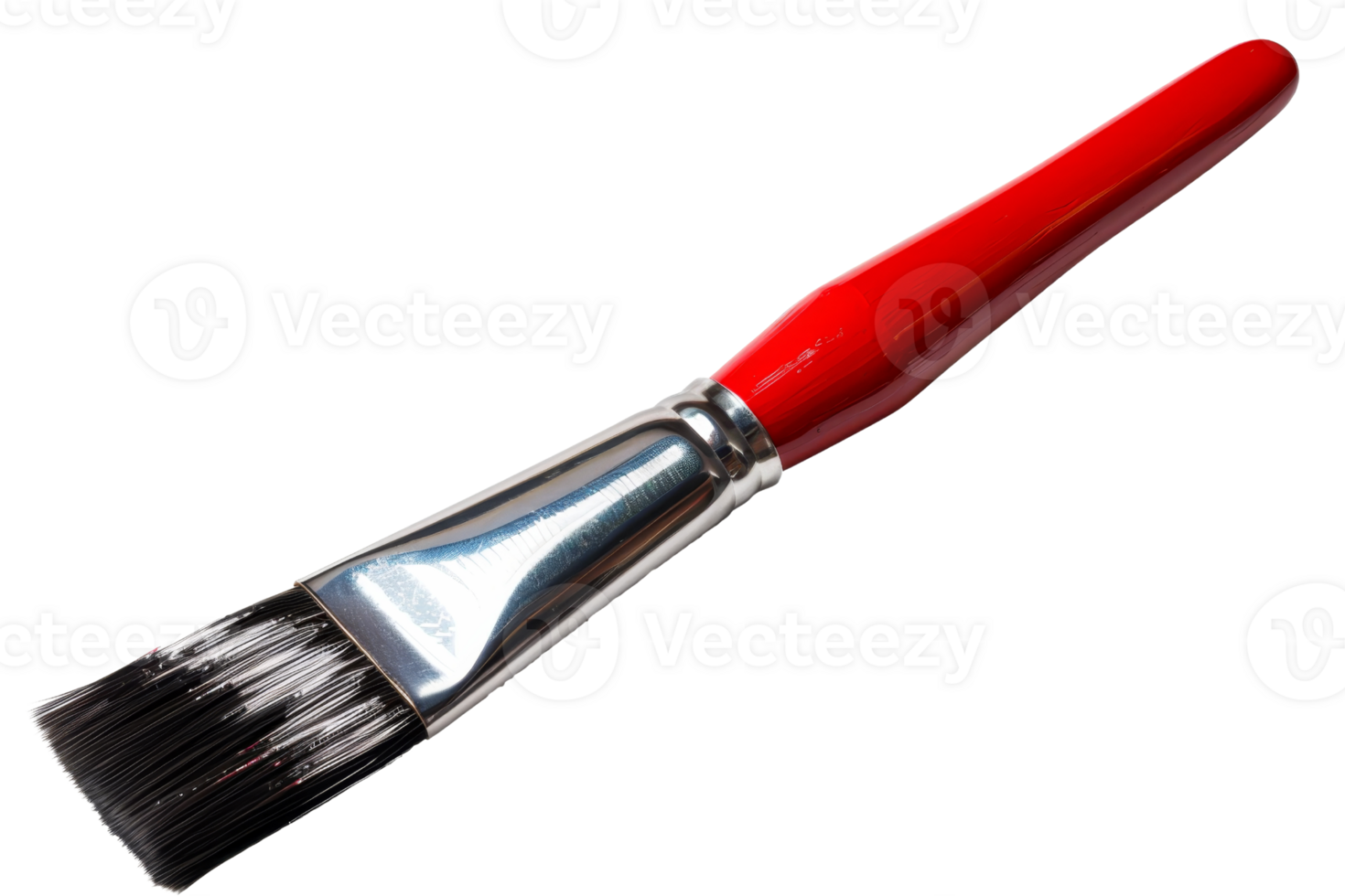 High-quality paintbrush with a red handle and black bristles, ideal for painting projects, isolated on a transparent background. png