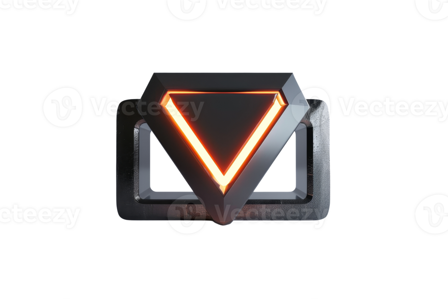 Modern 3D geometric icon with glowing neon triangle and sleek design, perfect for technology and digital themes. png