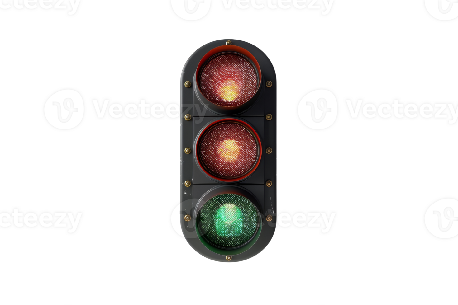 Traffic light showing red, yellow, and green signals, crucial for vehicle and pedestrian safety and traffic regulation in urban areas. png