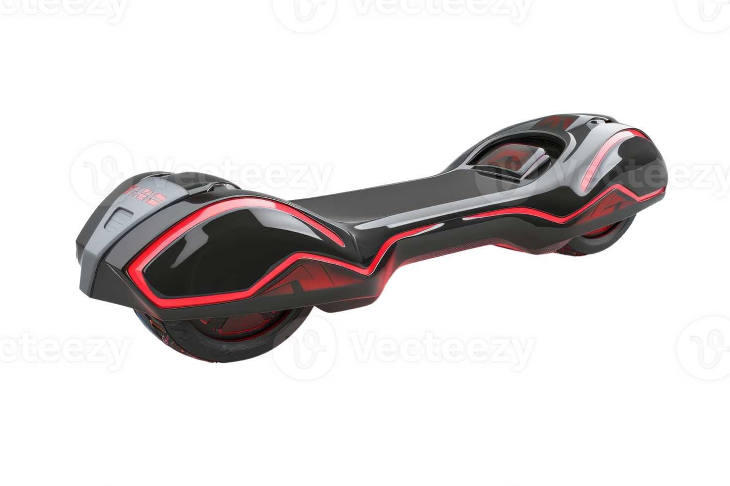 Futuristic black and red hoverboard, sleek design, technology concept for modern personal transportation, isolated on transparent background. png