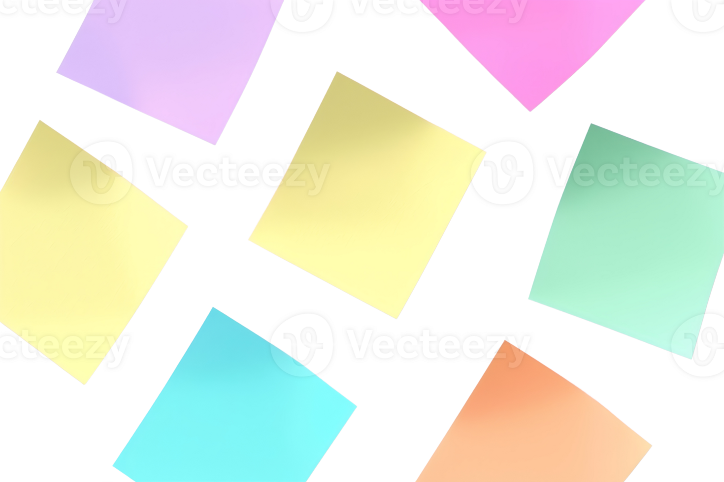 Colorful sticky notes arranged in a scattered pattern on a transparent background. ideal for creative, organizational, and educational designs. png