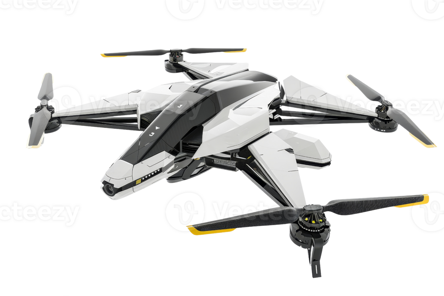 Futuristic drone designed for versatility and performance, featuring multiple rotors and sleek, aerodynamic design for enhanced functionality. png