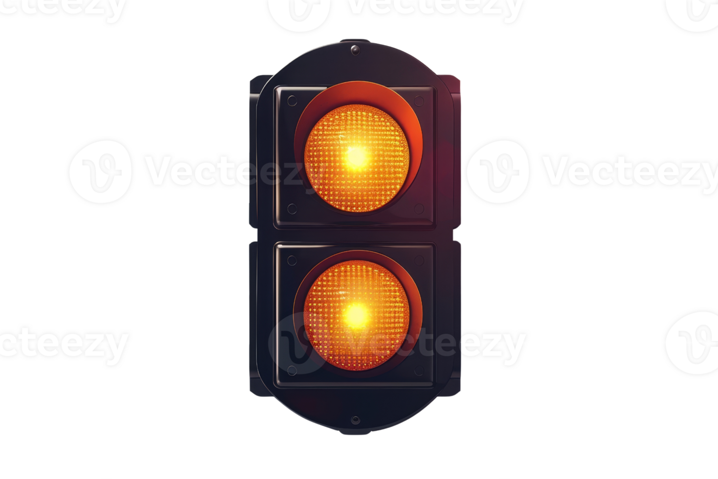 Close-up of a yellow traffic light on dark background. Clear signal for caution in urban settings. Ideal for transport or urban designs. png