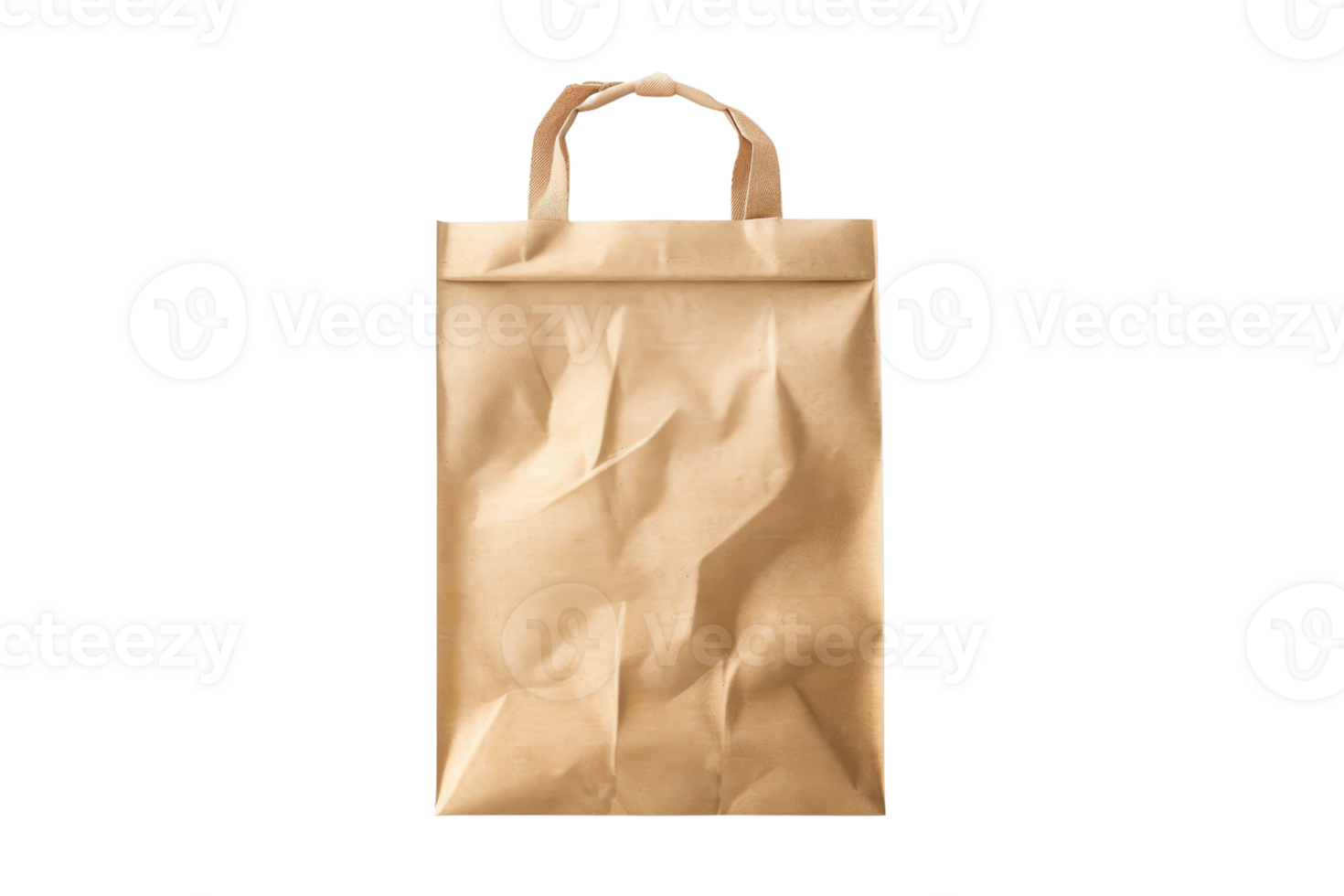 Crumpled brown paper bag with handles on a transparent background. Suitable for shopping, eco-friendly packaging, and sustainable lifestyle concepts. png