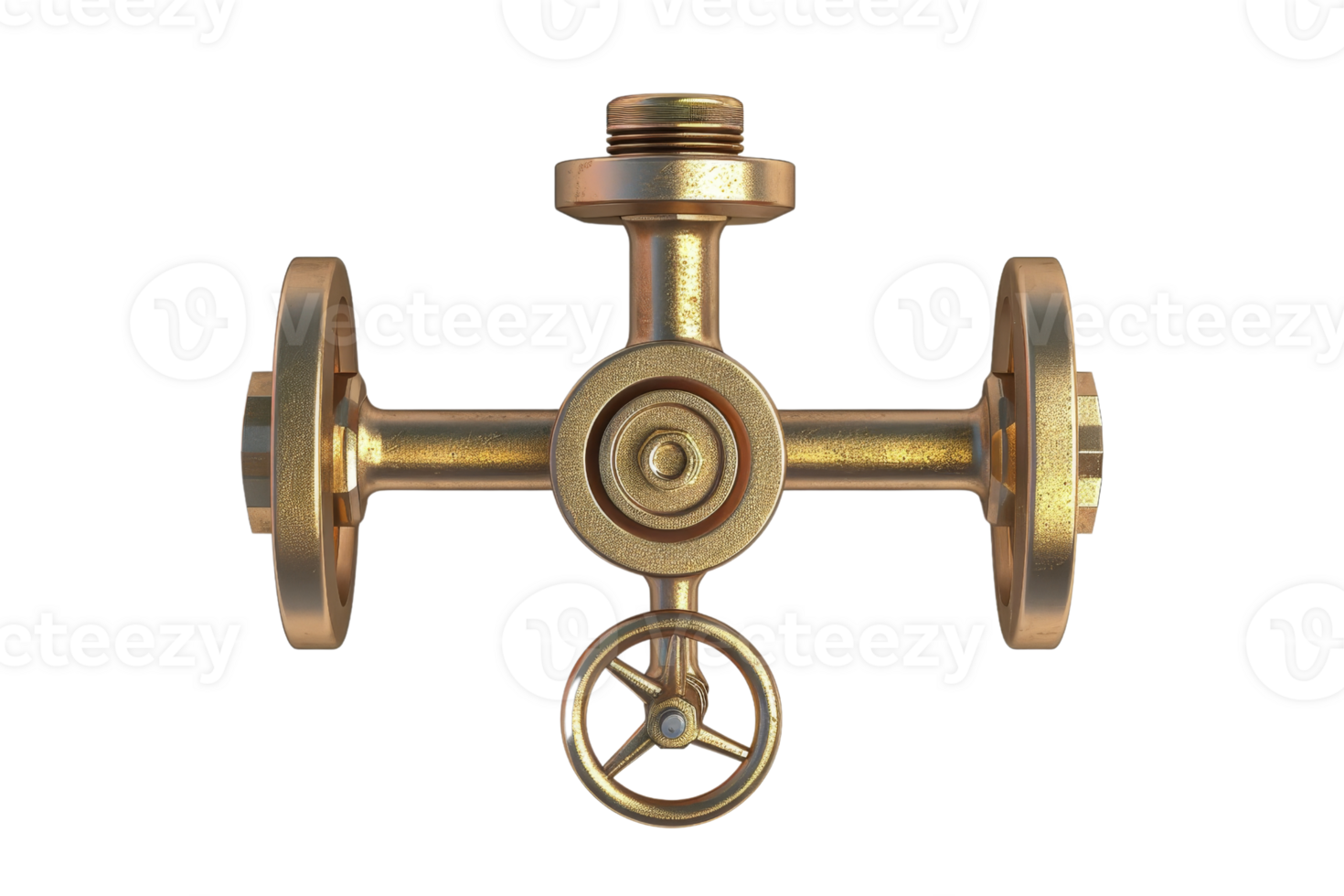 Golden industrial valve with intricate details isolated against transparent background. perfect for engineering and mechanical design visuals. png