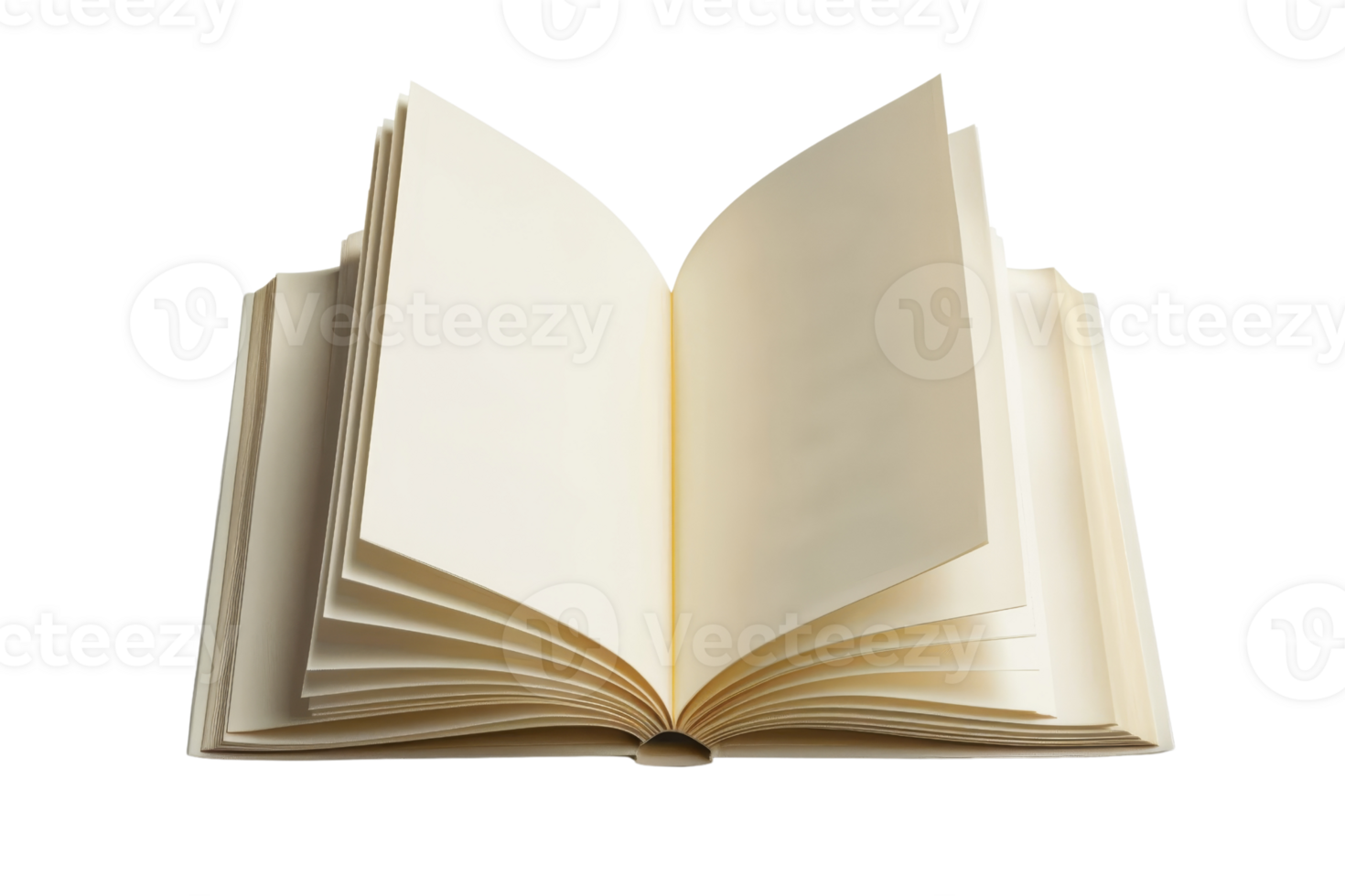 Open blank book with cream-colored pages against a transparent background. perfect for illustrating concepts in education, literature, or creativity. png