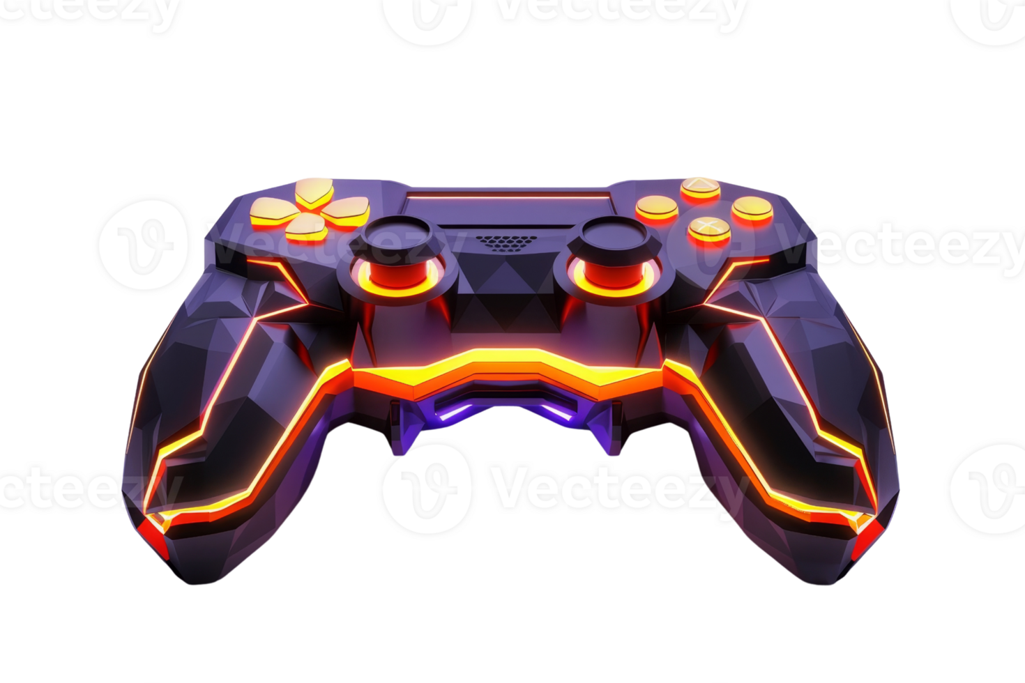 Futuristic neon gaming controller with glowing accents, perfect for high-tech gaming setups and immersive virtual reality experiences. png