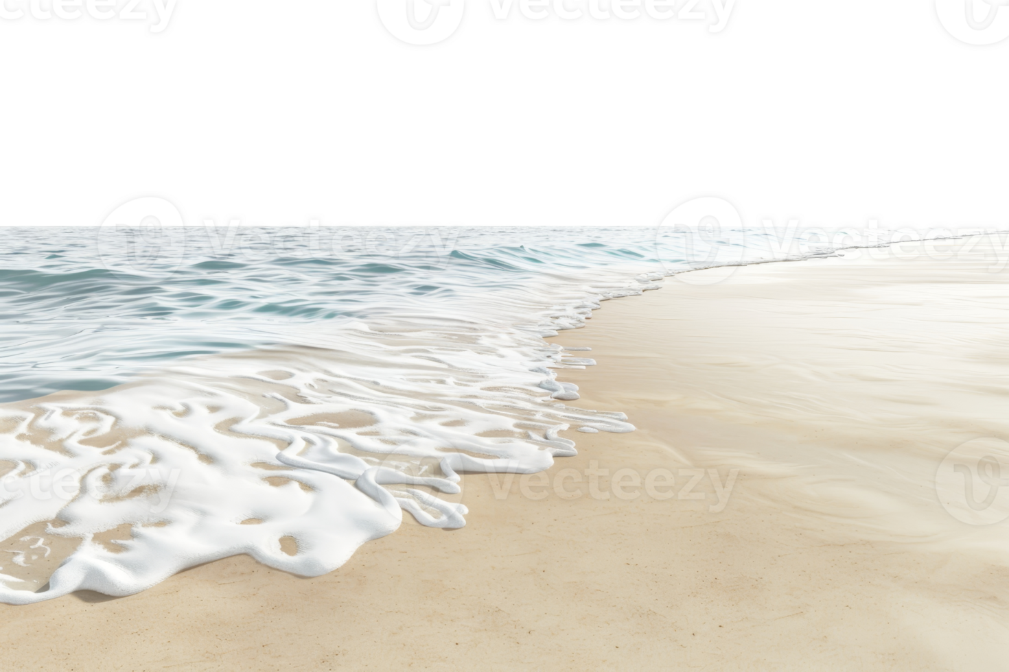 Serene beach with gentle waves and soft sand, capturing the tranquility of a peaceful shoreline on a sunny day. png