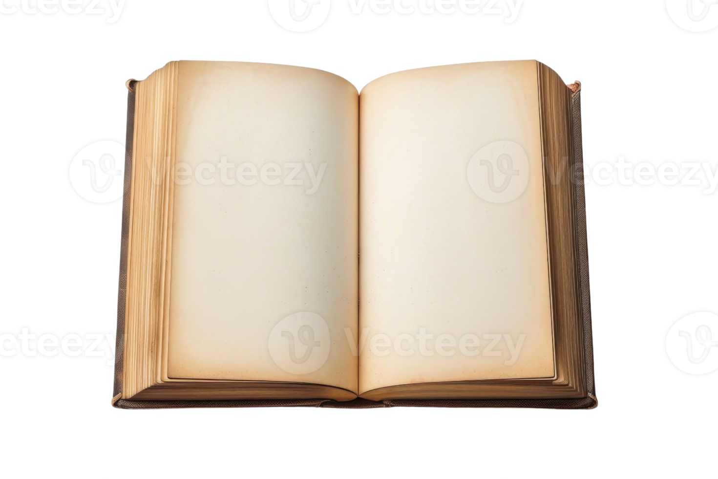 Open vintage book with blank pages, isolated on transparent background. Ideal for literature, study, and creative writing projects. png
