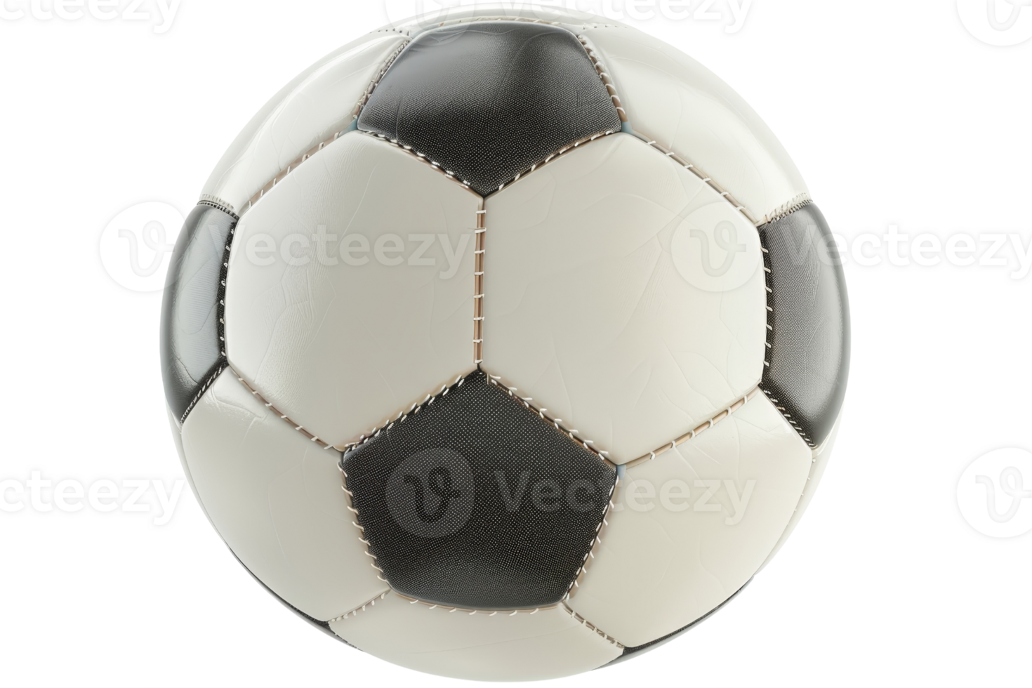 Close-up of a classic black and white soccer ball, isolated on a transparent background. Perfect for sports and recreational themes. png