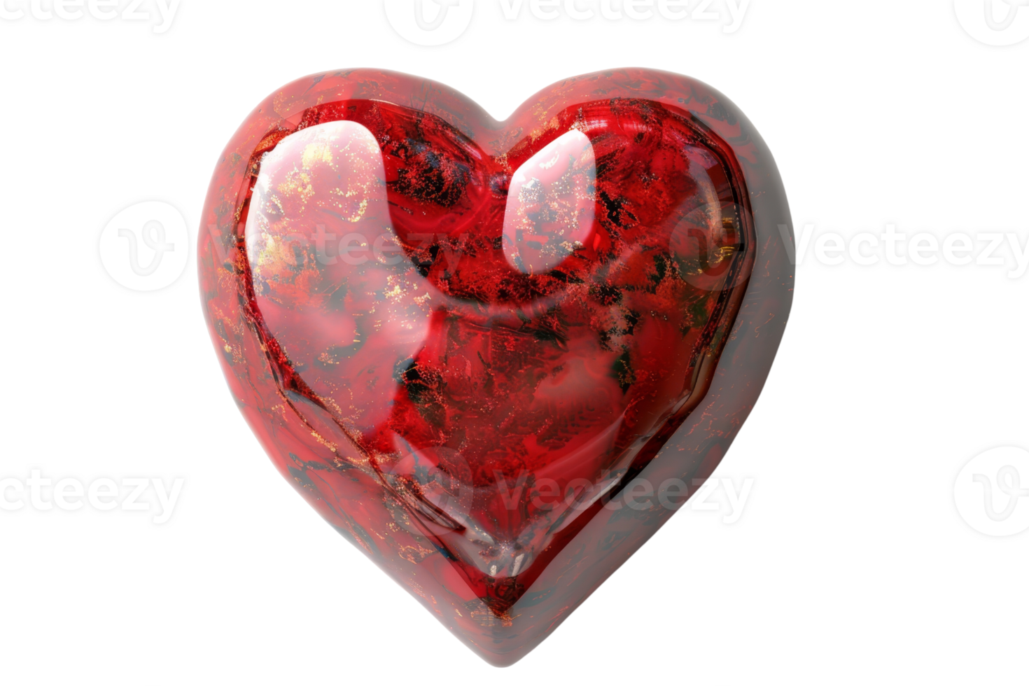 A vibrant, glossy red heart-shaped object with a textured and marbled surface against a transparent background, symbolizing love and passion. png
