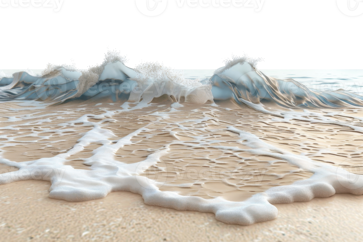 A serene beach scene with gentle waves crashing on the sandy shore, evoking a sense of calm and relaxation. png