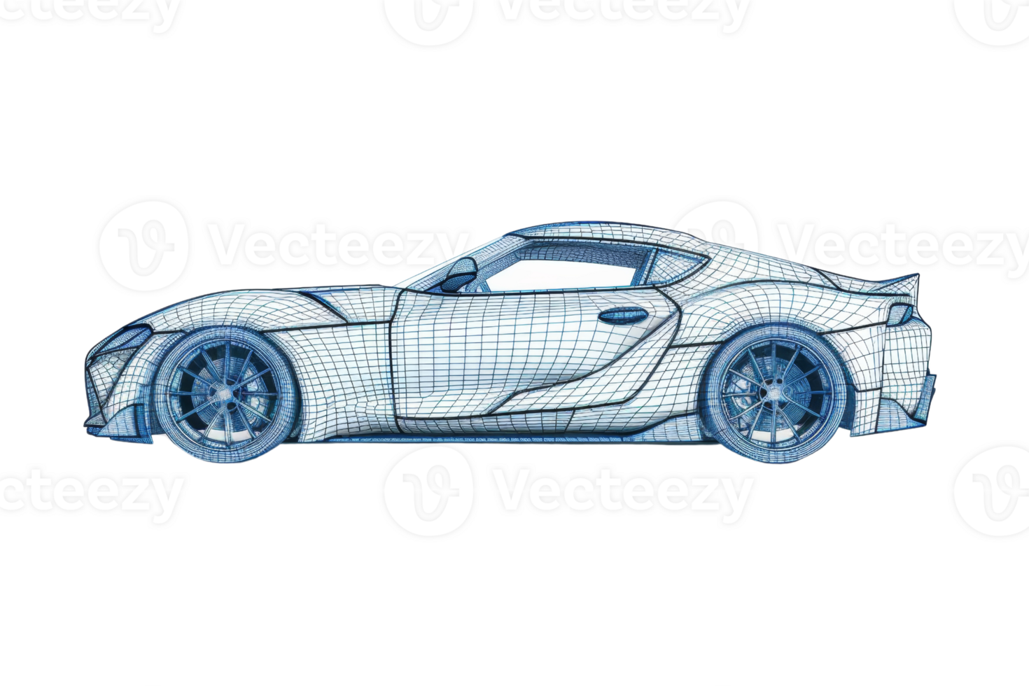 Side view of a sports car blueprint illustration showing detailed design and structure, perfect for automotive design and engineering projects. png