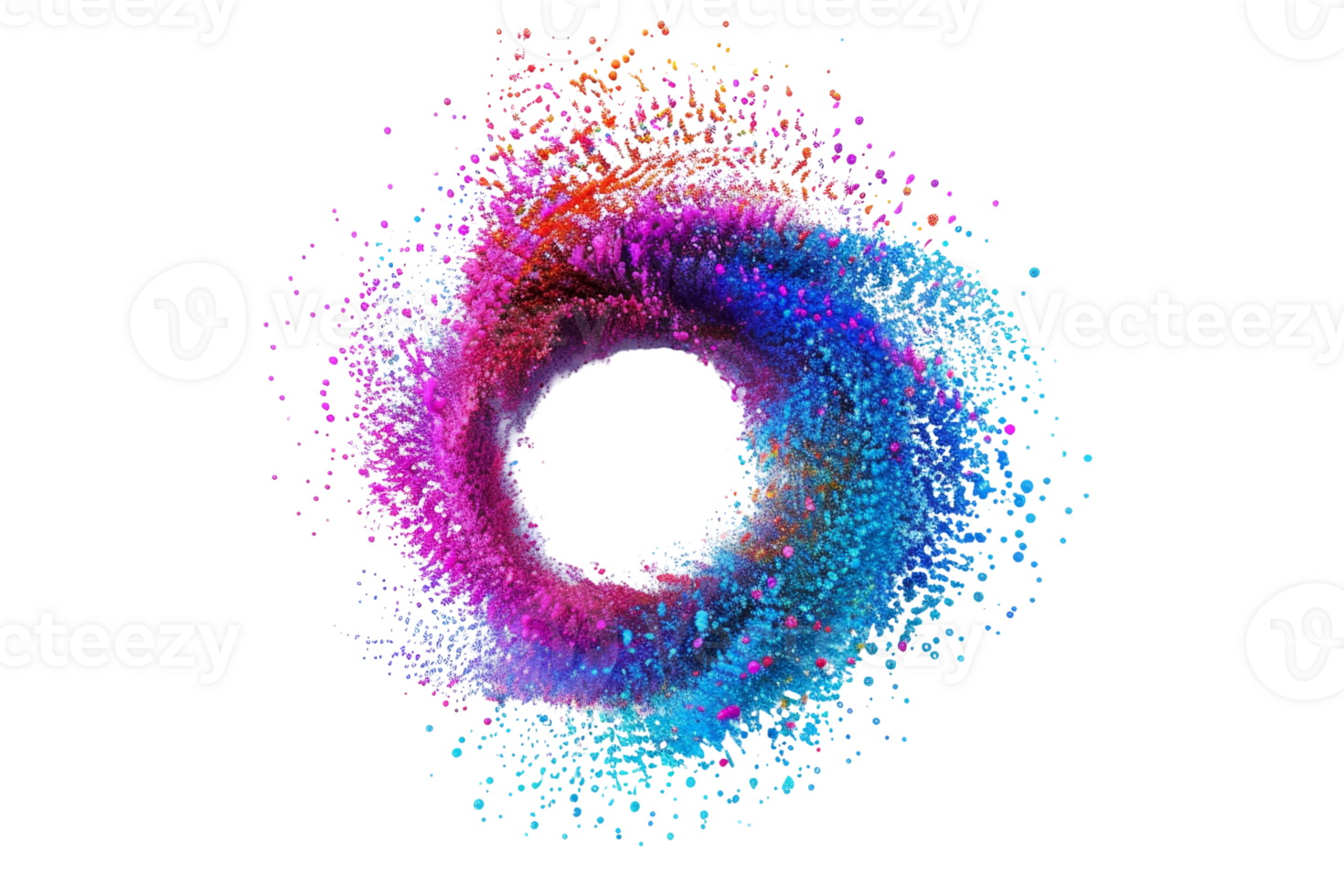 Abstract colorful vortex of dynamic particles forming circular shape, representing motion, energy, and vibrant artistic expression. png