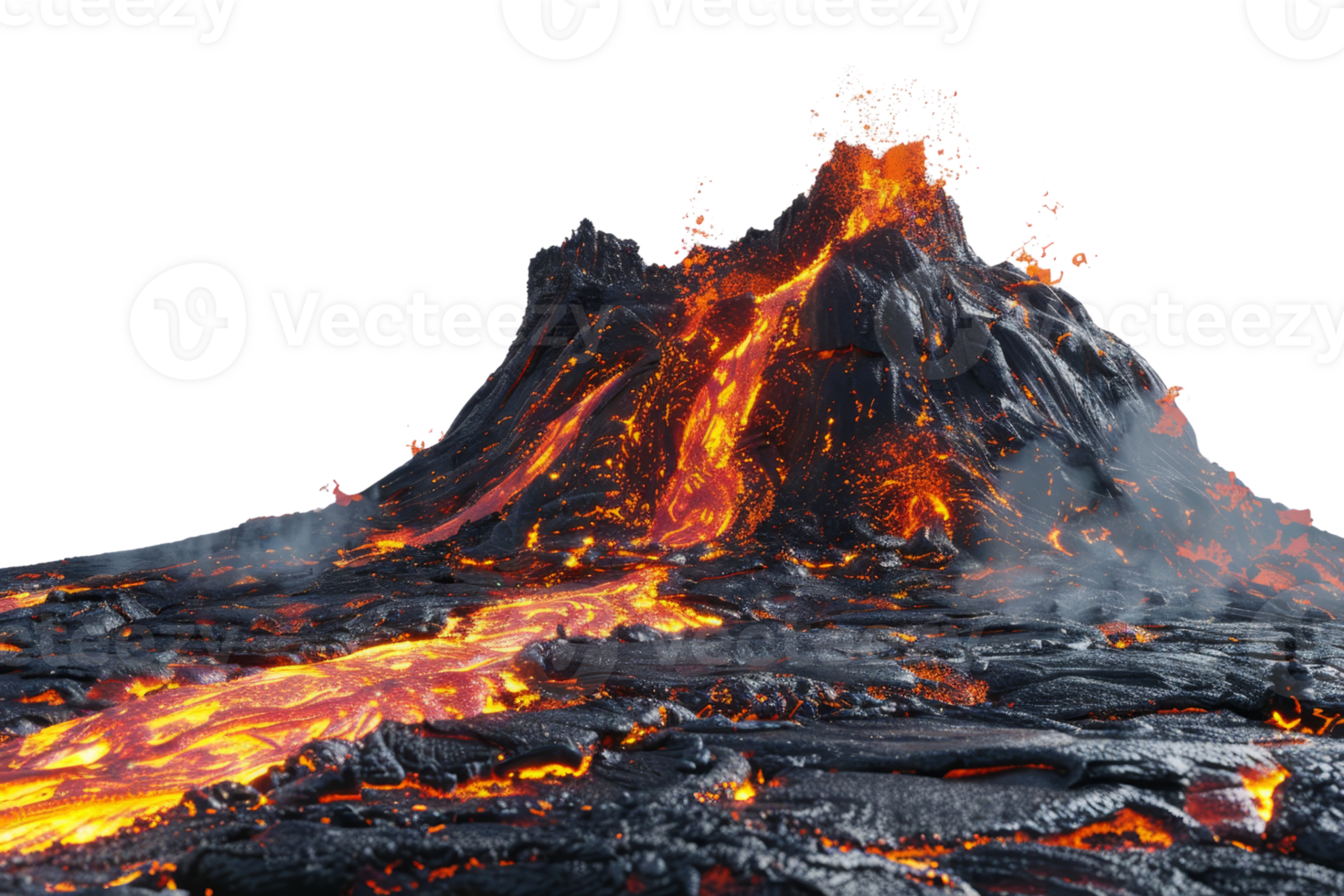 Stunning close-up of an erupting volcano with flowing lava, capturing the raw power and beauty of nature's volcanic activity. png