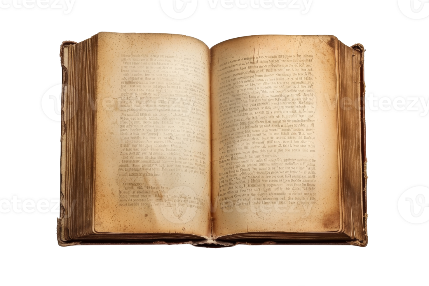 Vintage open book with yellowed pages and weathered edges, conveying a sense of history, knowledge, and nostalgia. Ideal for literary themes. png