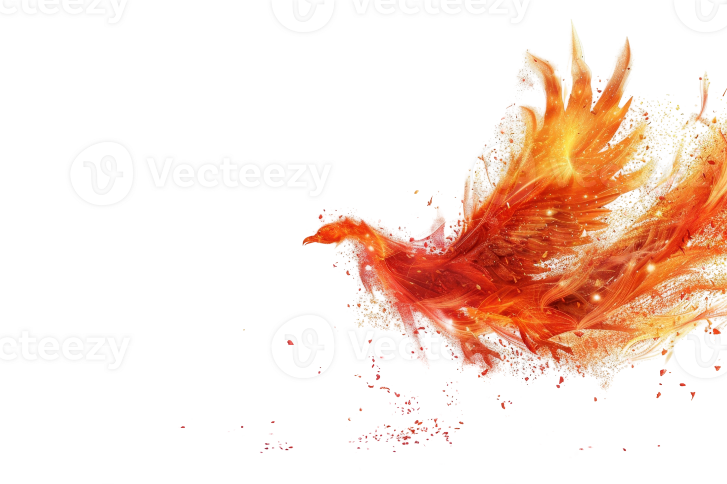 Vibrant digital illustration of a phoenix rising from ashes, embodying rebirth, transformation, and resilience. Perfect for creative projects. png